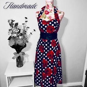 Handmade retro style halter midi dress Sz 2X (Fits more like a 1X)